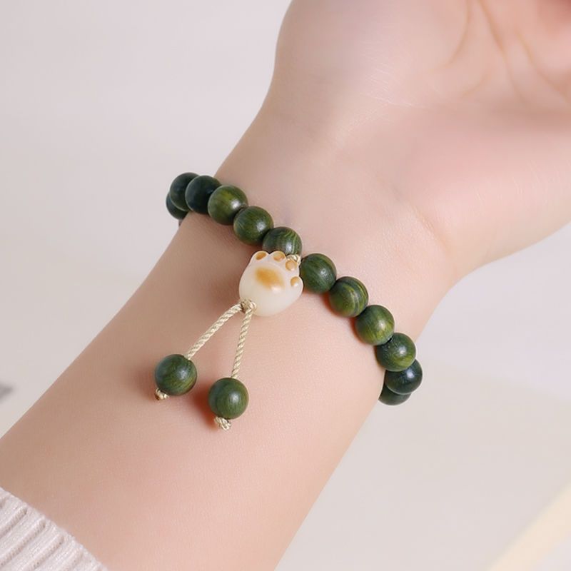Vòng tay gỗ đàn hương xanh thơm dịu Shebyshe kèo charm hoa sen, móng vuốt mèo may mắn, an yên | BigBuy360 - bigbuy360.vn