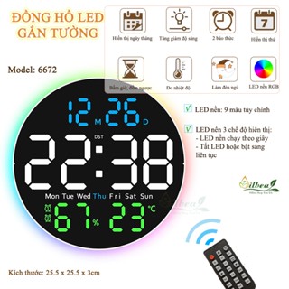 Đồng Hồ LED Gắn Tường Đa Chức Năng Hình Tròn Có LED RGB, Báo Thức, Đếm Giờ, Đếm Ngược Có Remote