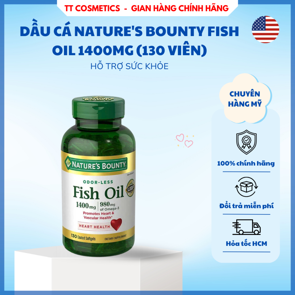 Viên uống dầu cá Nature's Bounty Fish Oil 1400mg (130 viên) nhập khẩu Mỹ