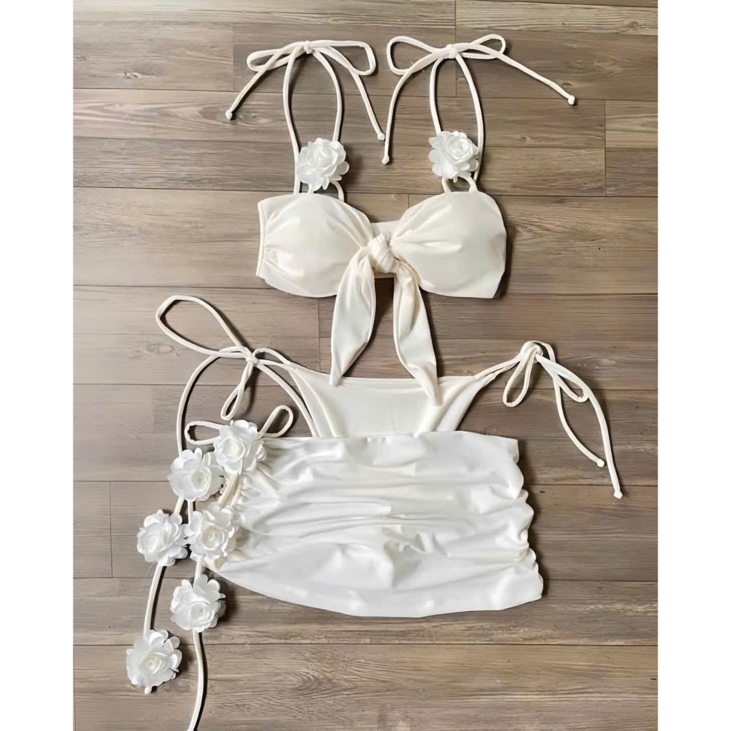 :[BKN 064] set Bikini đi biển 3 mảnh bra phối nơ ,  VÁY DÂY BÔNG, mẫu bikini gợi cảm HÀ BIKINI | BigBuy360 - bigbuy360.vn