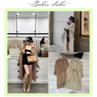 Áo Khoác Măng Tô Nữ Dạ Ép Dáng Dài Buộc Đai Trơn Phong Cách Sang Chảnh Babes.studio A261