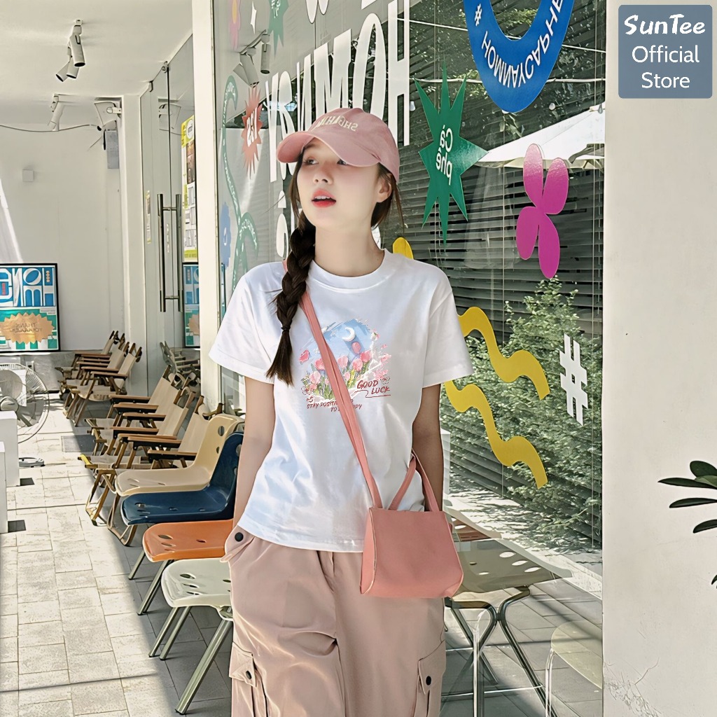 Áo thun nữ form vừa SUNTEE STFV181 phong cách basic in hình 081 vải cotton 250GSM cao cấp thoáng mát | BigBuy360 - bigbuy360.vn