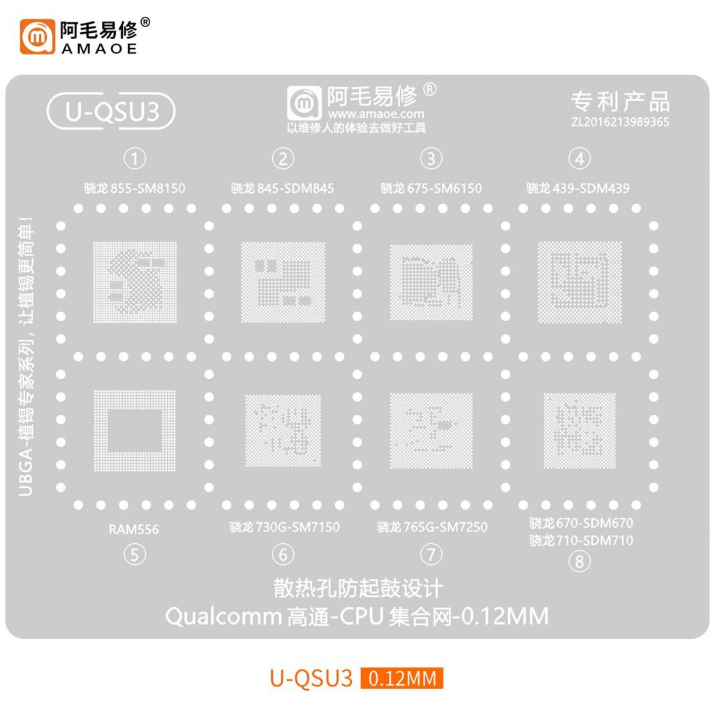 Vỉ TẠO CHÂN IC Qualcomm Snapdragon QSU3 SM8150/SDM845/SM6150/SDM439/SM7150/SM7250/SDM670/SDM710
