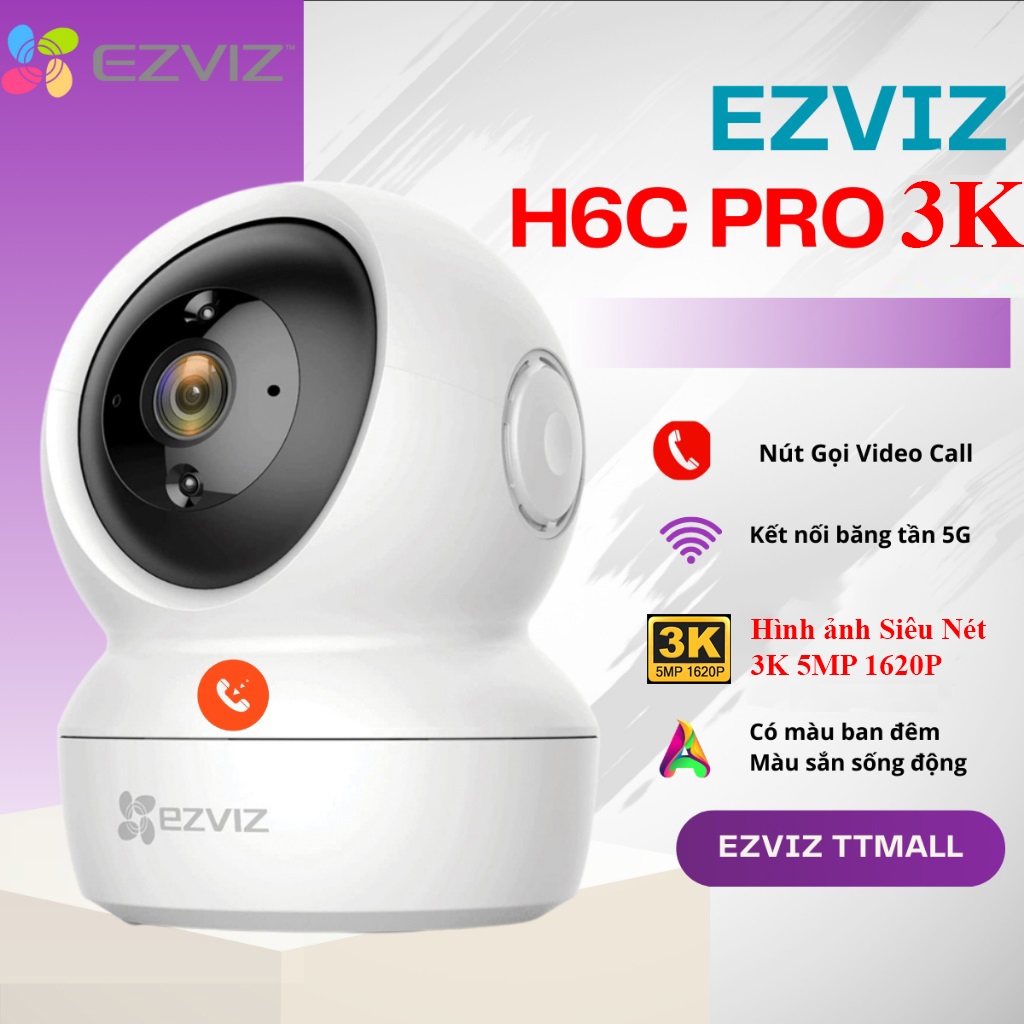 Camera Wifi EZVIZ H6C Pro 3MP/5MP HD Siêu Nét, Có Màu Ban Đêm, Quay Quét 360 Độ, Hàng Chính Hãng Hik