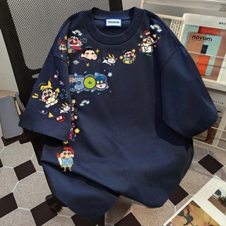 Áo thun Unisex tay lỡ form rộng hoạt hình Shin bút chì cute, áo phông nam nữ chất cotton oversize mặc đôi đi học đi chơi