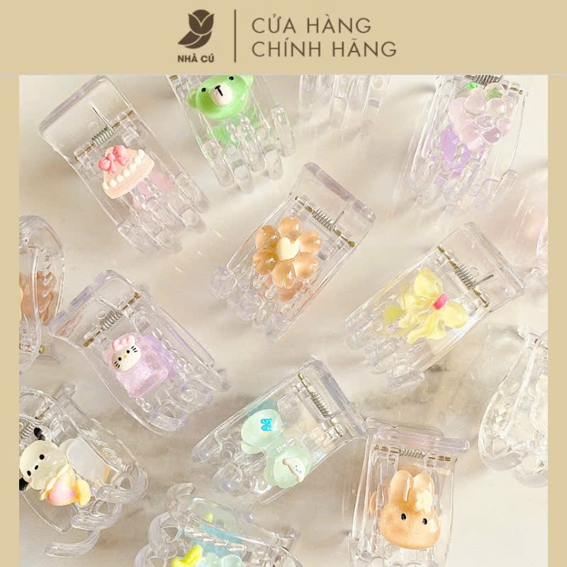 Kẹp Tóc Càng Cua 5 Răng Đính Charm Thạch Gel NHÀ CÚ Màu Kẹo Ngọt Pastel Ngẫu Nhiên Trong Suốt 6028