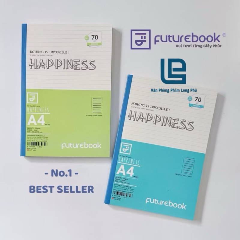 Sổ Kẻ Ngang - May Gáy Happiness A4 Futurebook 70gsm 200/300 Trang-  Văn Phòng Phẩm Long Phú