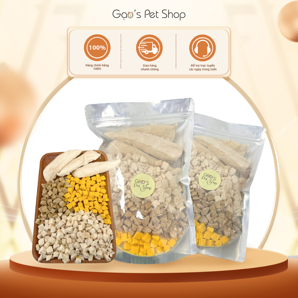 "N6- COMBO MIX ĐỒ SẤY CHO THÚ CƯNG ( GÀ VIÊN, ỨC GÀ NGUYÊN MIẾNG, GAN GÀ , LÒNG ĐỎ TRỨNG GÀ ) GÀ VIÊ