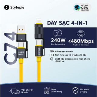 Cáp sạc nhanh 4 in 1 One2world C74, Silicon lỏng siêu bền, sạc nhanh cho IP-Android-Laptop, C-C 240W, C-L 30W