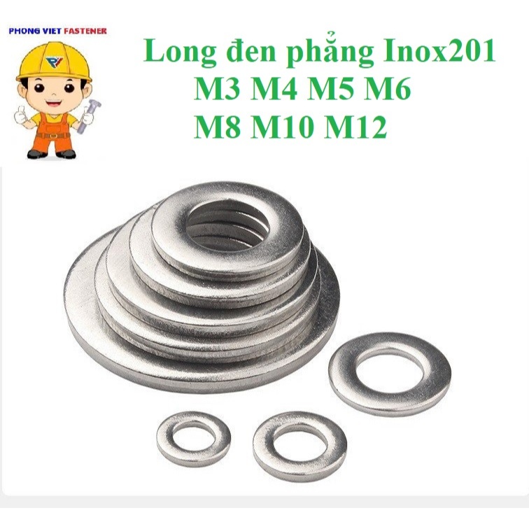 (INOX201)10 cái M3-M12 long đen phẳng inox201 M3-M12