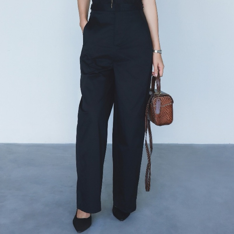 IVORYA - Quần tây nữ ống suông thẳng màu đen có tăng đưa điều chỉnh eo 2 bên