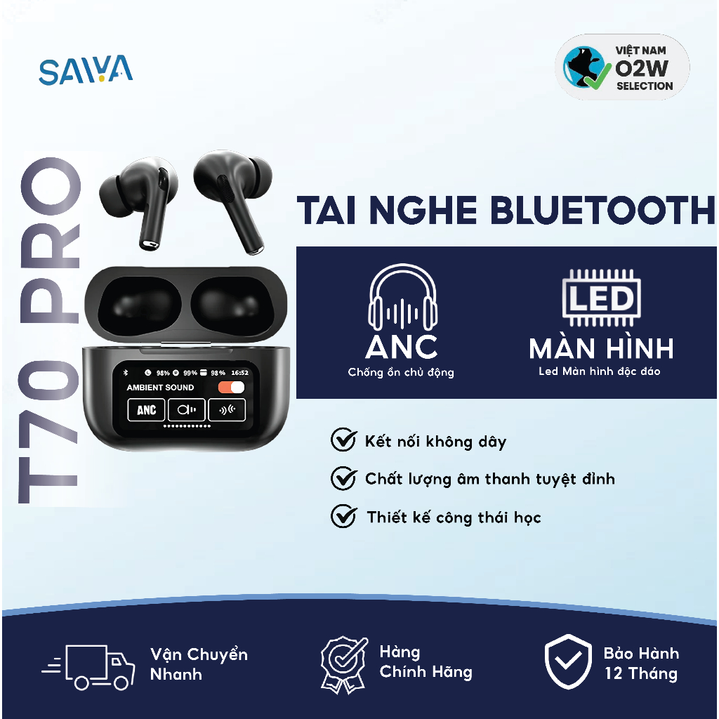 Tai Nghe Bluetooth One2world T70 Pro, Khử tiếng ồn Màn Hình Cảm Ứng Độ trễ thấp, Bluetooth 5.4 – Chí