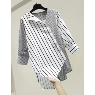 Áo sơ mi tay dài vạt chéo thiết kế phong cách cá tính thời trang basic .