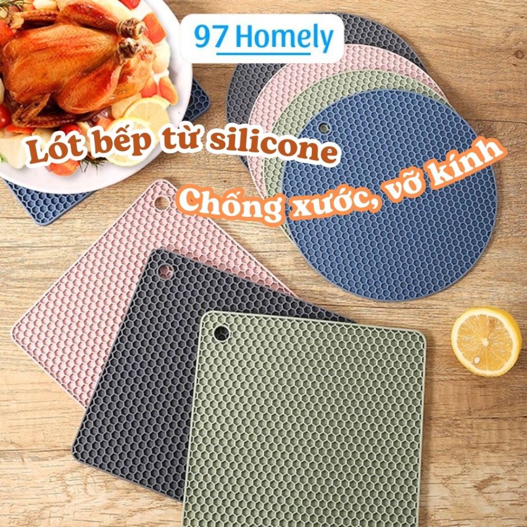Miếng Lót Nồi Bếp Từ (Tặng Lót Gỗ) Chống Vỡ Kính Miếng Lót Bếp Từ Silicone Tấm Lót Nồi Thông Minh