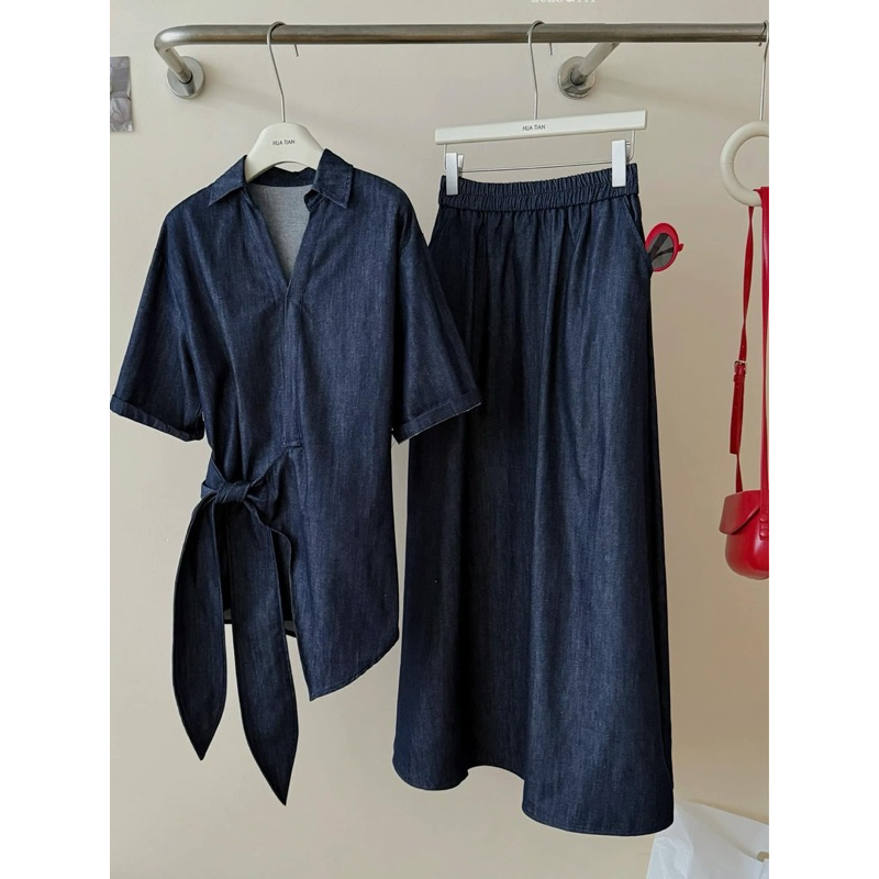 [𝐓𝐡𝐞̂𝐦 𝐦𝐚̀𝐮] Set thiết kế Shi Shang, áo sơ mi buộc nơ eo phối chân váy xoè có Bigsize | BigBuy360 - bigbuy360.vn