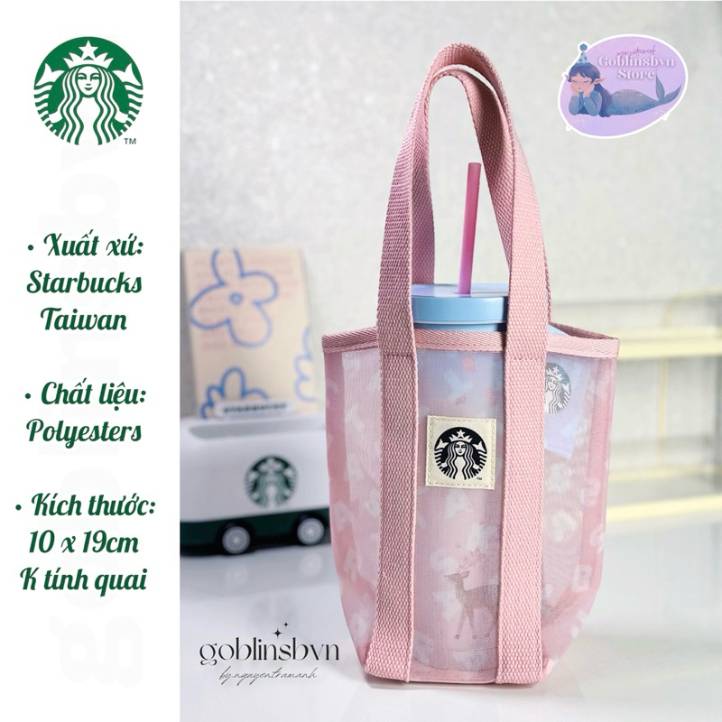 [Starbucks Taiwan] TÚI ĐỰNG LY, TÚI XÁCH STARBUCKS TUMBLER BAG PINK COLOR GOBLIN & MERMAID