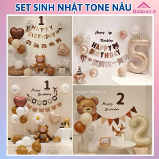 Set Bong Bóng Trang Trí Sinh Nhật Tone Màu Nâu Hàn Quốc Dành Cho Bé Trai Bé Gái, Sang Chảnh Đẹp Lạ