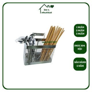 Ống đựng đũa muỗng Inox 304 PHÁT ĐẠT (1/2/3 ngăn), giá để đũa, ống đũa vuông inox (SP101)