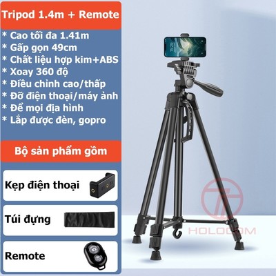 Chân Đỡ Điện Thoại 360 Độ Đa Năng Kiêm Tripod Máy Ảnh F3366T Dùng Để Livestream Chụp Ảnh Cao 140cm - HOLOCOM