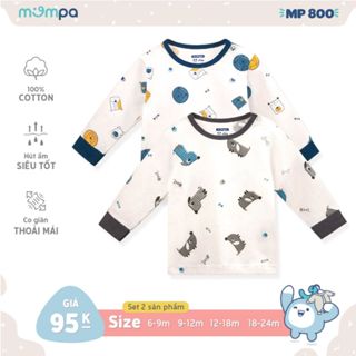 Set 2 áo dài tay cho bé sơ sinh Mompa 0-12 tháng vải Cotton mềm mịn co giãn 800 801
