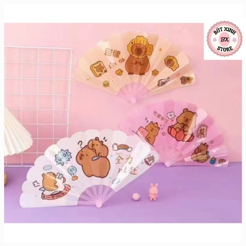 Quạt xòe hình capy bara cute