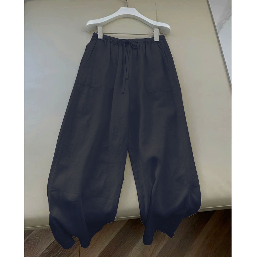 Quần Linen nữ ống rộng - Dáng suông dài, cạp chun trước, mềm nhẹ, dễ phối đồ SLINEN - QD13