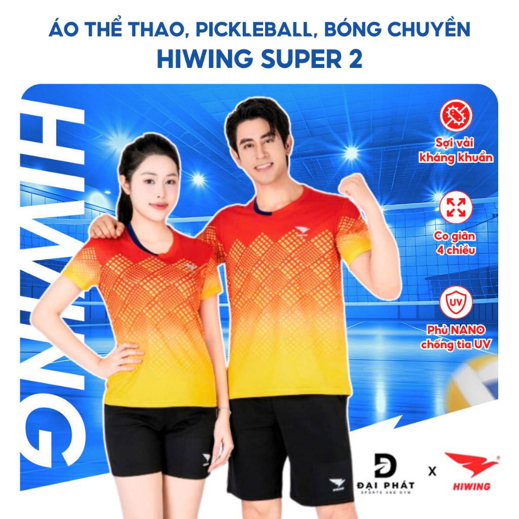 Áo HIWING thể thao bóng chuyền pickleball cầu lông bóng bàn nam nữ vải co giãn kháng khuẩn mùi chống