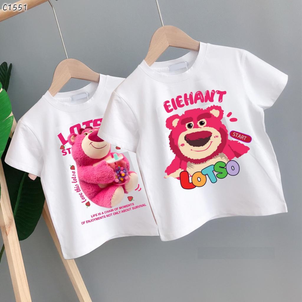 Áo Thun Gấu Dâu Lotso Bear Màu Trắng Đủ Size Cho Bé Trai Bé Gái ĐỦ SIZE