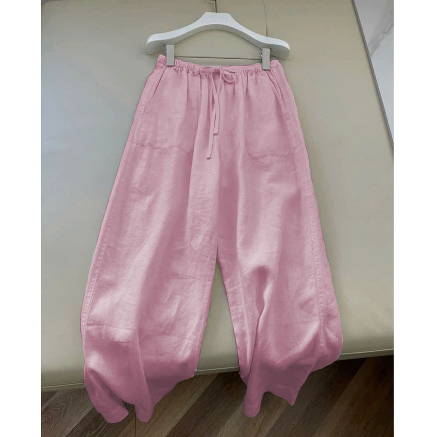 Quần Linen nữ ống rộng - Dáng suông dài, cạp chun trước, mềm nhẹ, dễ phối đồ SLINEN - QD13