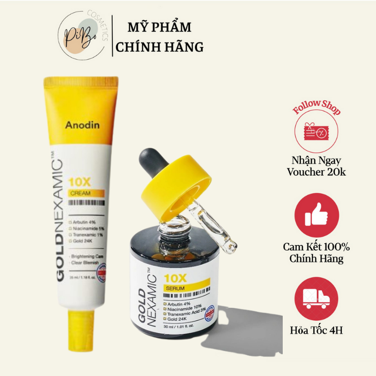Serum Và Kem Dưỡng Anodin Goldnexamic 10x Cream Dưỡng Sáng, Mờ Thâm Nám
