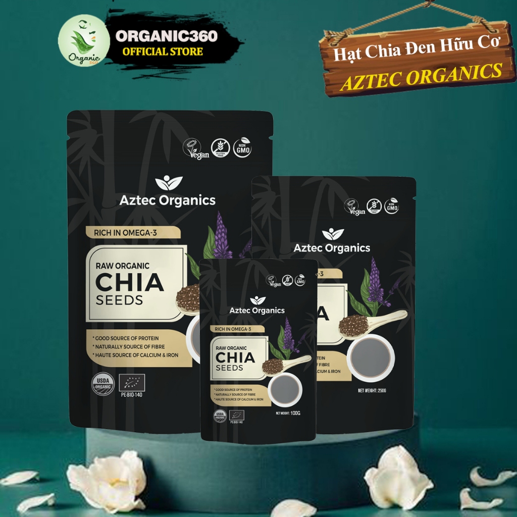 Hạt Chia Đen Hữu Cơ AZTEC ORGANICS 100g 250g 500g Raw Organic Chia Seeds