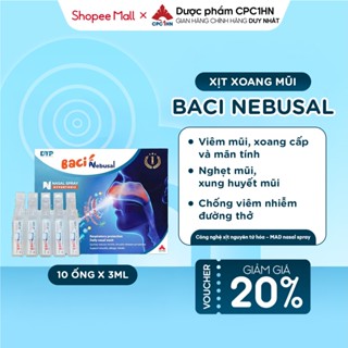 Xịt mũi Baci Nebusal bổ sung bào tử lợi khuẩn giảm nghẹt mũi, sổ mũi, xoang Hộp 10 ống