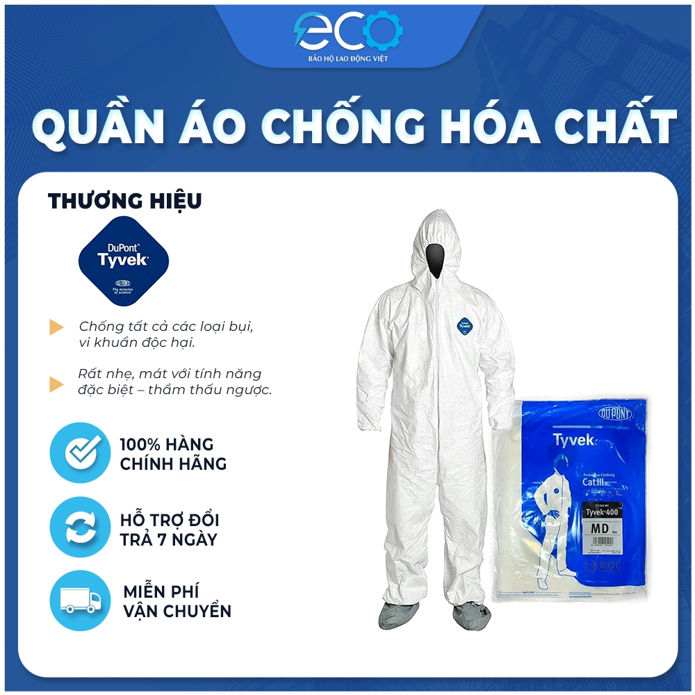 Bộ quần áo chống hóa chất Dupont Tyvek 400 chính hãng