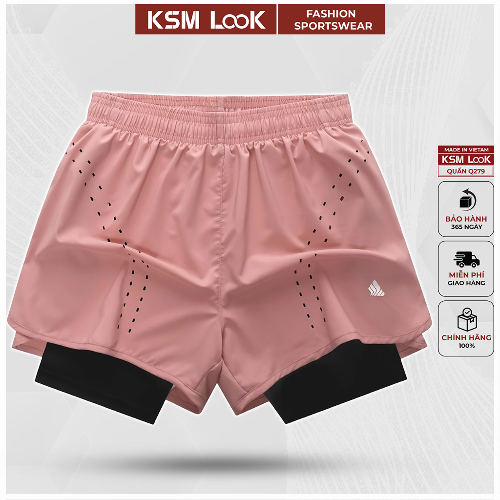 Quần Đùi Short Thể Thao Ngắn 2 Lớp Tập Gym Yoga Nữ KSM Look Mỏng Nhẹ Mát Mau Khô Dùng Chạy, Bơi Q279