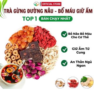  Trà Gừng Đường Nâu Cao Cấp Loại 1  50 Gói ,Trà dưỡng Nhan Hoa cúc Bổ Não Bổ Máu Giữ ấm Tử Cung 