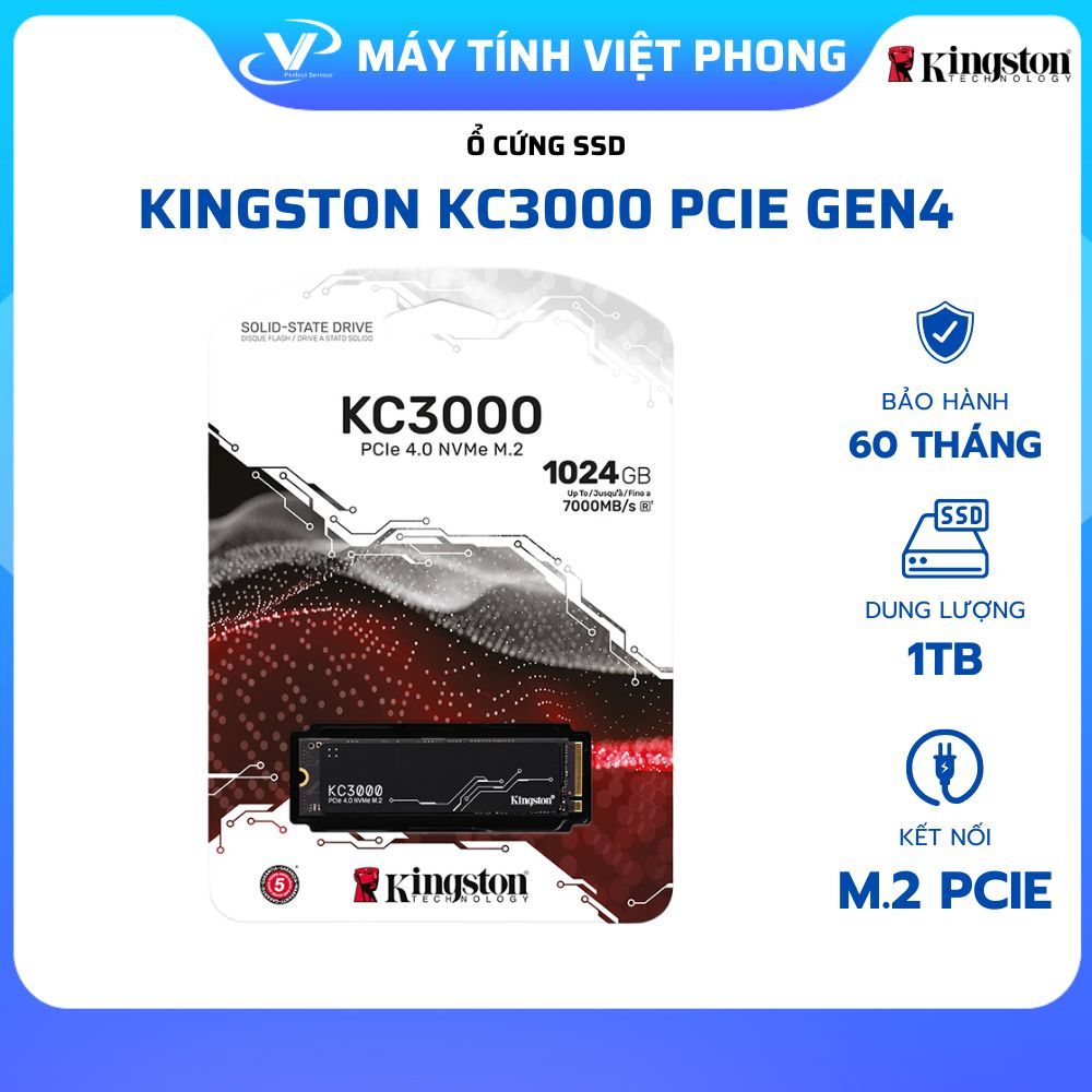 Ổ CỨNG SSD KINGSTON KC3000 1024GB - 512GB NVMe M.2 2280 PCIe Gen 4 x 4 (Đọc 7000MB/s, Ghi 6000MB/s)