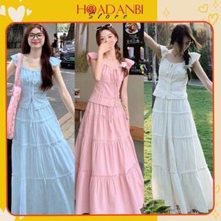  Set Áo Thô Cánh Tiên Mix Chân Váy Xoè Tầng Dáng Dài Váy hai dây Thời Trang Nữ 3 Màu Hoadanbistore 