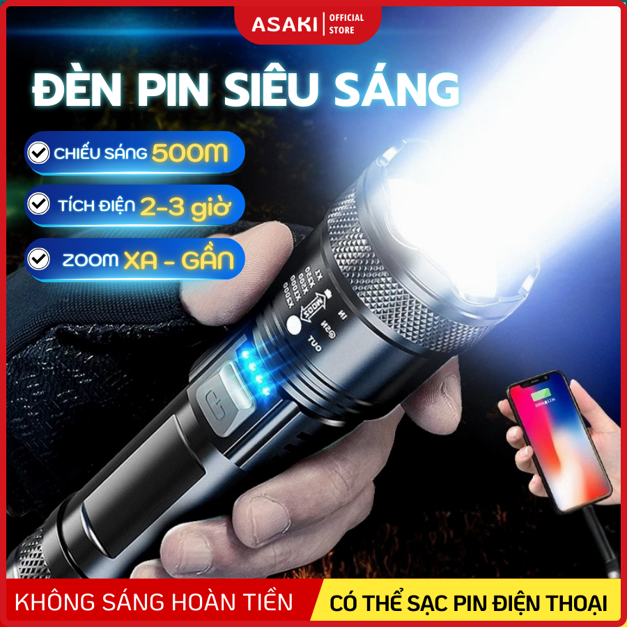 Đèn Pin Chiếu Sáng Asaki Đen Cầm Tay Có Thể Điều Chỉnh Xa Gần | BigBuy360 - bigbuy360.vn
