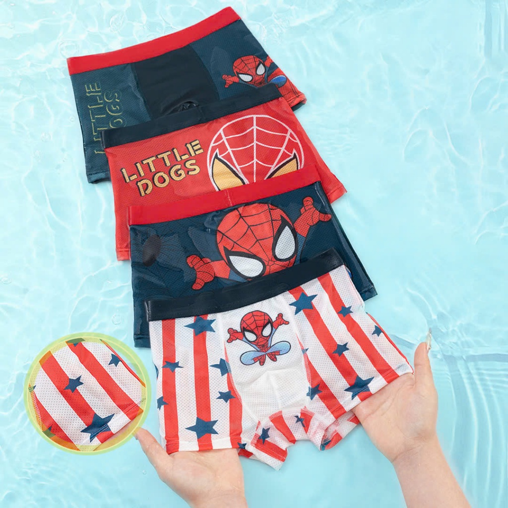 [BT34 Quần Siêu Nhân Spider Man] Quần chip đùi bé trai, quần sịp bé trai lưới lạnh thông hơi họa tiế