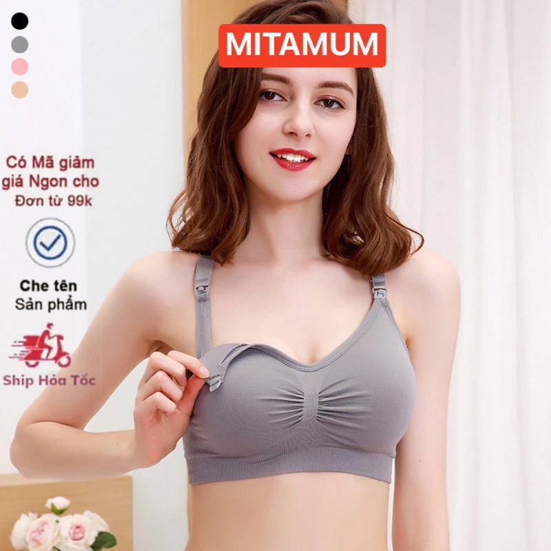 Áo lót bầu cho con bú nâng ngực chống chảy xệ sau sinh mùa hè không gọng chip bà bầu bigsize Mitamum
