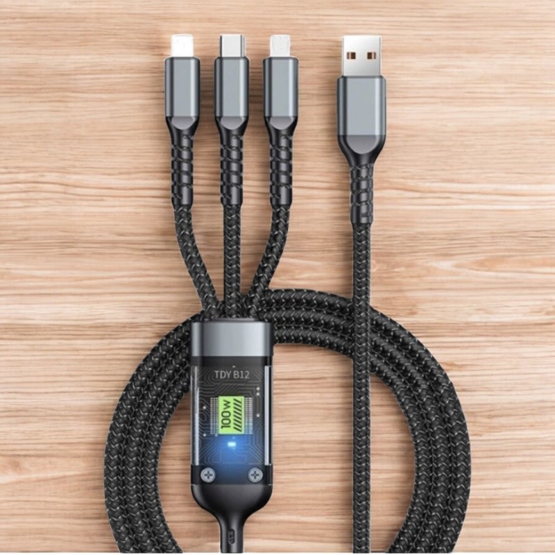 Dây Sạc Nhanh 3 Đầu Cáp Sạc 3 in 1 100w Loại Tốt Ailitech GD02