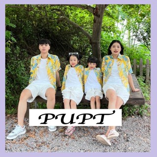 Áo sơ mi đi biển, đi du lịch, bộ đồ đôi hoa quả họa tiêt, nam nữ vải tơ đũi-PUPT