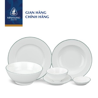 Bộ Chén Dĩa Sứ Cao Cấp Minh Long - Jasmine - Chỉ Xanh Lá