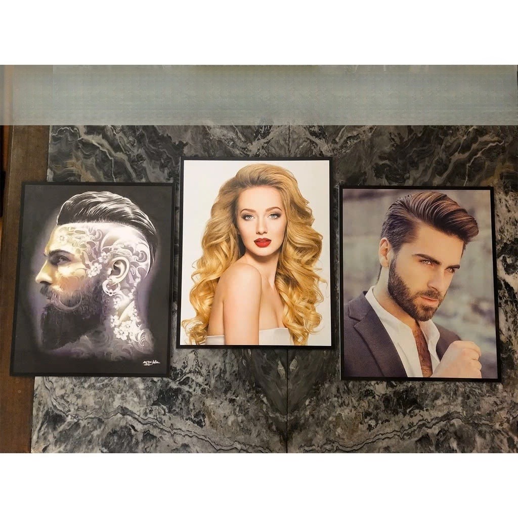 COMBO 3 TRANH TÓC NAM NỮ ( 40x50cm), Bộ 3 tranh Fomex dán tường tặng kèm băng dính