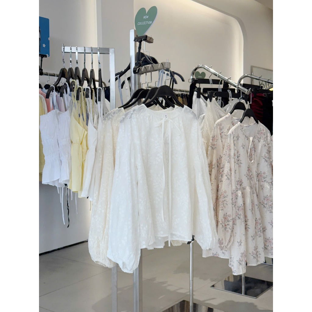 (ẢNH OLDSCHOOL) ÁO BABYDOLL  ren thô boil tay bồng chun cổ V buộc nơ MYRA TOP | BigBuy360 - bigbuy360.vn