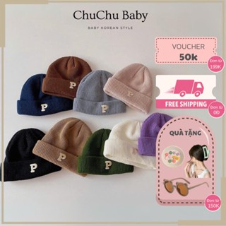 Mũ len cho bé, Mũ len cho bé trai bé gái từ 6 tháng đến 2 tuổi, kiểu dáng đơn giản thêu chữ P - Chuchu Baby