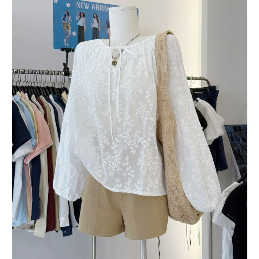 (ẢNH OLDSCHOOL) ÁO BABYDOLL  ren thô boil tay bồng chun cổ V buộc nơ MYRA TOP | BigBuy360 - bigbuy360.vn