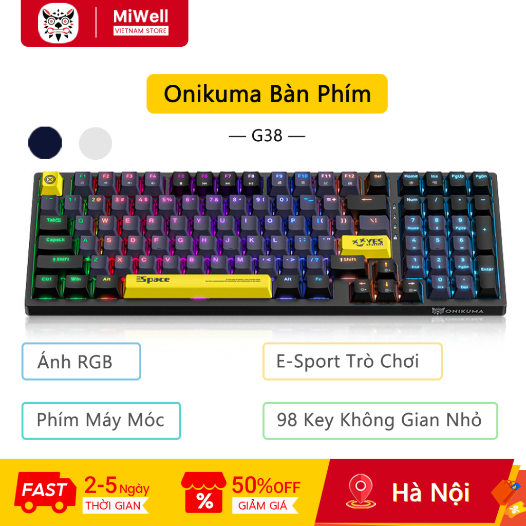 Bàn phím cơ Onikuma G38-Lethal Symbol, ABS keycap, 3 góc nghiêng, 16 triệu màu RGB, Dành cho PC / La