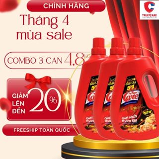 Thùng 3 can nước giặt xả True Care 4,8kg trắng sạch quần áo , gấp đôi hạt lưu hương thơm lâu mềm vải