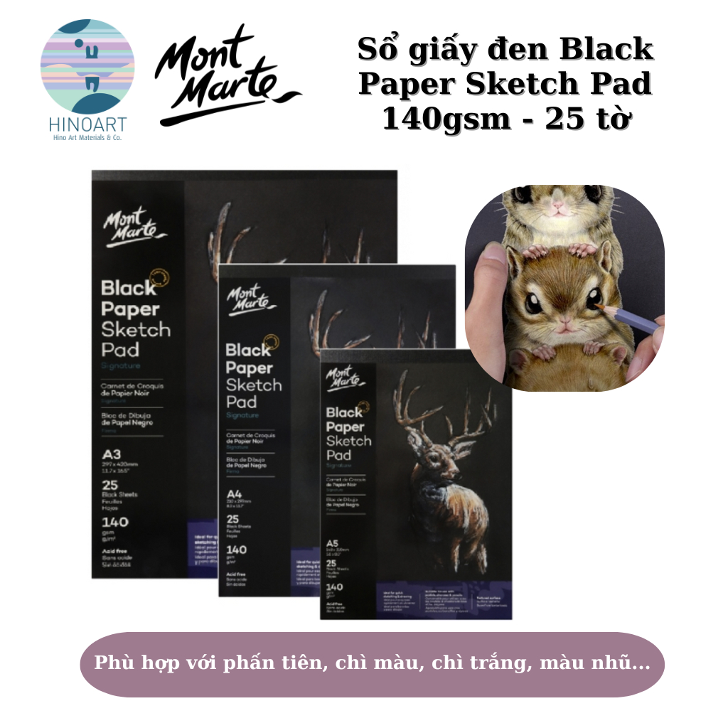 MM Black Paper Sketchpad 25 sheet 140gsm A3